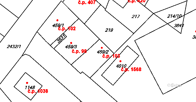 Humpolec 103 na parcele st. 459/2 v KÚ Humpolec, Katastrální mapa