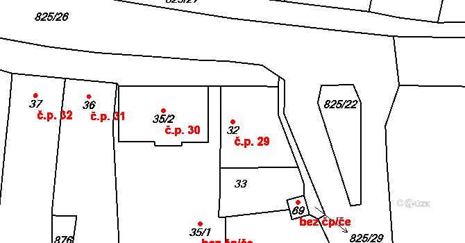 Nehasice 29, Bitozeves na parcele st. 32 v KÚ Nehasice, Katastrální mapa