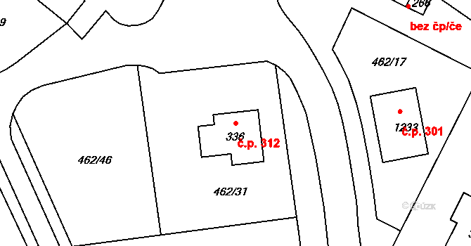 Racková 312 na parcele st. 336 v KÚ Racková, Katastrální mapa