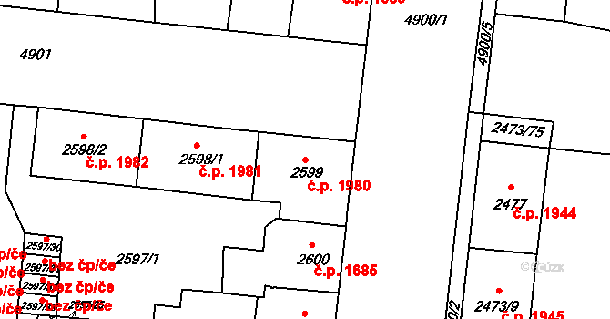 Louny 1980 na parcele st. 2599 v KÚ Louny, Katastrální mapa