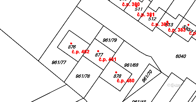 Jevišovice 461 na parcele st. 877 v KÚ Jevišovice, Katastrální mapa