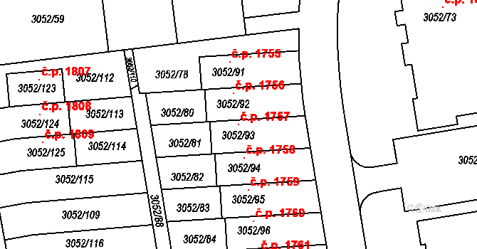 Bystřice nad Pernštejnem 1757 na parcele st. 3052/93 v KÚ Bystřice nad Pernštejnem, Katastrální mapa