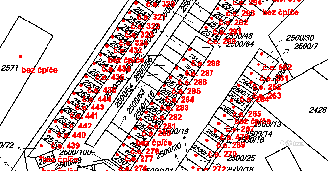 Hustopeče 284 na parcele st. 2509 v KÚ Hustopeče u Brna, Katastrální mapa