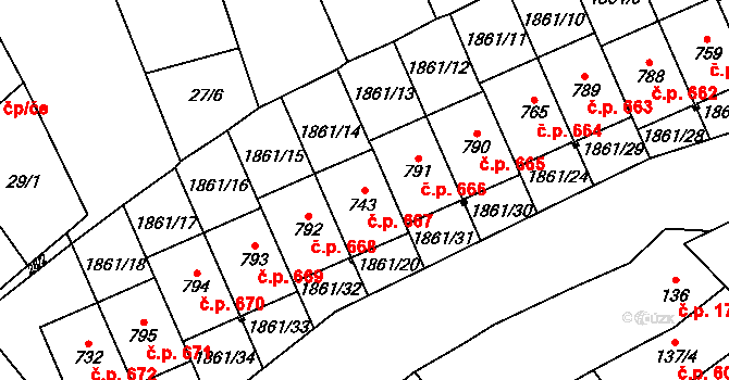 Kvasice 667 na parcele st. 743 v KÚ Kvasice, Katastrální mapa
