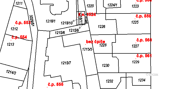 Český Těšín 102438161 na parcele st. 1215/5 v KÚ Český Těšín, Katastrální mapa