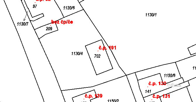 Velké Žernoseky 191 na parcele st. 702 v KÚ Velké Žernoseky, Katastrální mapa
