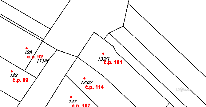 Zahnašovice 101 na parcele st. 133/1 v KÚ Zahnašovice, Katastrální mapa