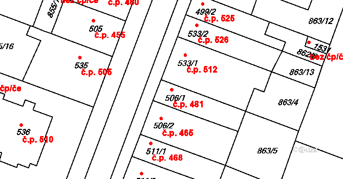 Bystřice pod Hostýnem 481 na parcele st. 506/1 v KÚ Bystřice pod Hostýnem, Katastrální mapa