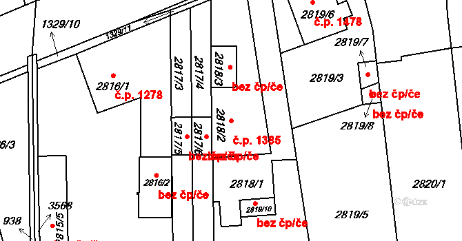 Holešov 1385 na parcele st. 2818/1 v KÚ Holešov, Katastrální mapa
