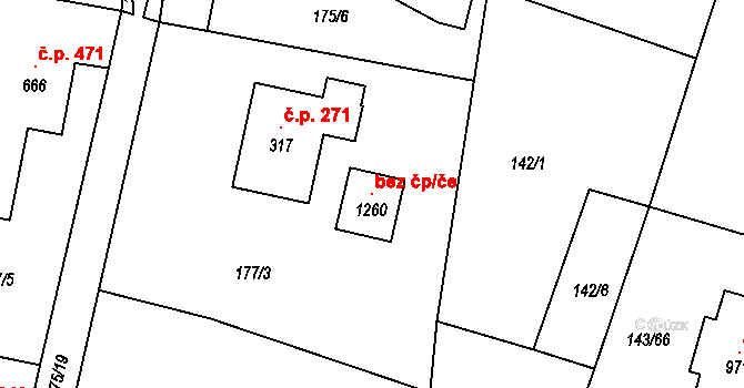 Raškovice 105346161 na parcele st. 1260 v KÚ Raškovice, Katastrální mapa