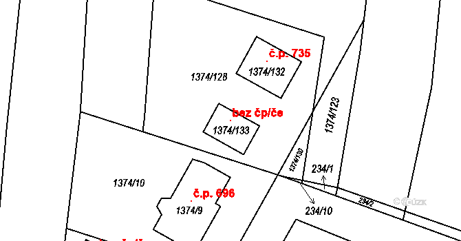 Lužná 106263161 na parcele st. 1374/133 v KÚ Lužná u Rakovníka, Katastrální mapa