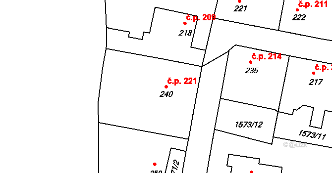 Hluboké Mašůvky 221 na parcele st. 240 v KÚ Hluboké Mašůvky, Katastrální mapa