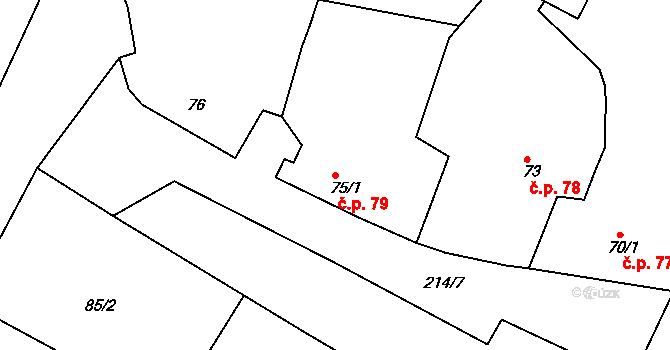Lukov 79 na parcele st. 75/1 v KÚ Lukov nad Dyjí, Katastrální mapa
