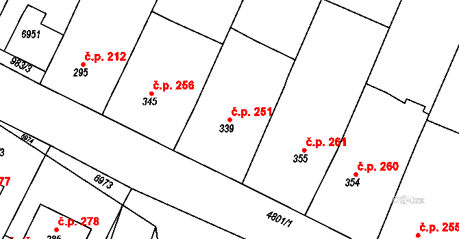 Vémyslice 251 na parcele st. 339 v KÚ Vémyslice, Katastrální mapa