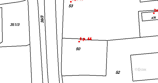 Černotín 44 na parcele st. 50 v KÚ Černotín, Katastrální mapa
