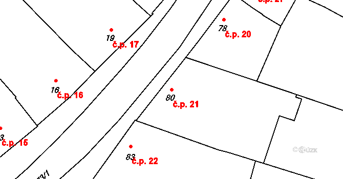 Grymov 21 na parcele st. 80 v KÚ Grymov, Katastrální mapa