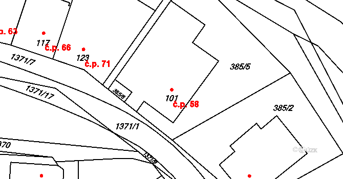 Ústí 58 na parcele st. 101 v KÚ Ústí, Katastrální mapa