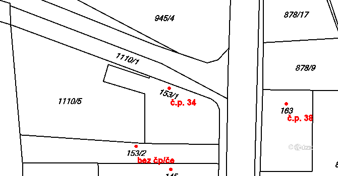 Hranice VI-Valšovice 34, Hranice na parcele st. 153/1 v KÚ Valšovice, Katastrální mapa