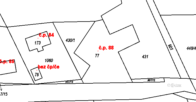 Brenná 88, Zákupy na parcele st. 77 v KÚ Brenná, Katastrální mapa