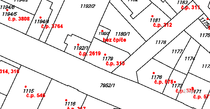 Mělník 313 na parcele st. 1179 v KÚ Mělník, Katastrální mapa