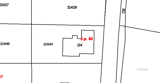 Kamhajek 50, Křečhoř na parcele st. 294 v KÚ Křečhoř, Katastrální mapa