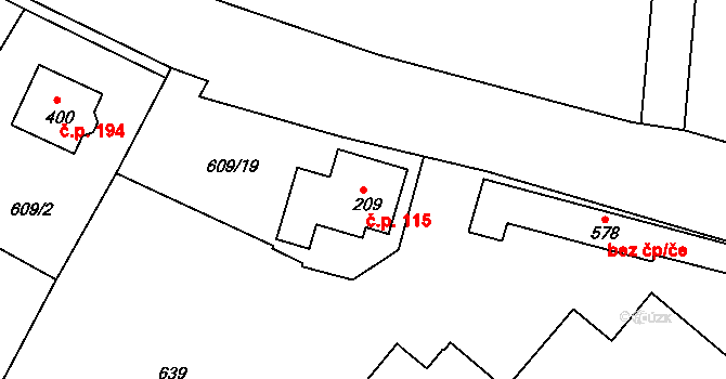 Otovice 115 na parcele st. 209 v KÚ Otovice u Karlových Var, Katastrální mapa