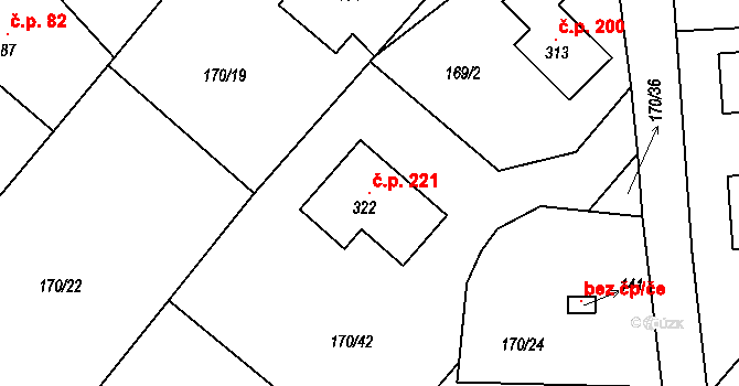 Poděbaby 221, Havlíčkův Brod na parcele st. 322 v KÚ Poděbaby, Katastrální mapa