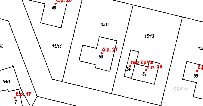 Újezdec 27, Mochtín na parcele st. 58 v KÚ Újezdec u Mochtína, Katastrální mapa