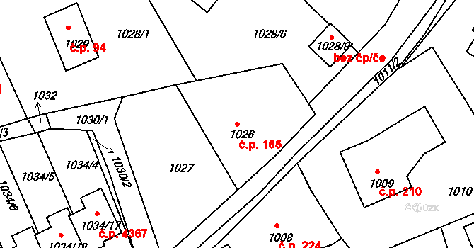 Mšeno nad Nisou 165, Jablonec nad Nisou na parcele st. 1026 v KÚ Mšeno nad Nisou, Katastrální mapa