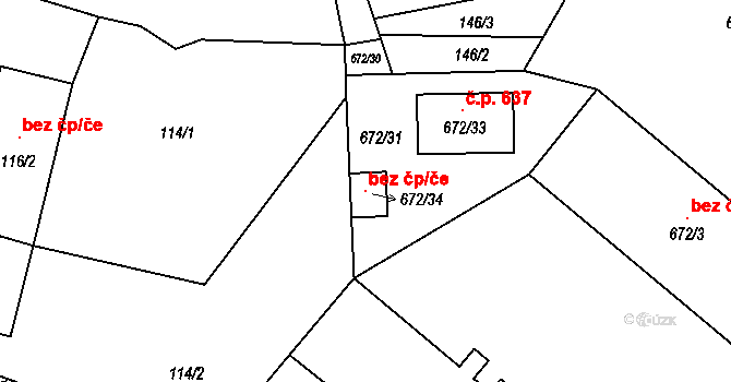 Spořice 121288161 na parcele st. 672/34 v KÚ Spořice, Katastrální mapa