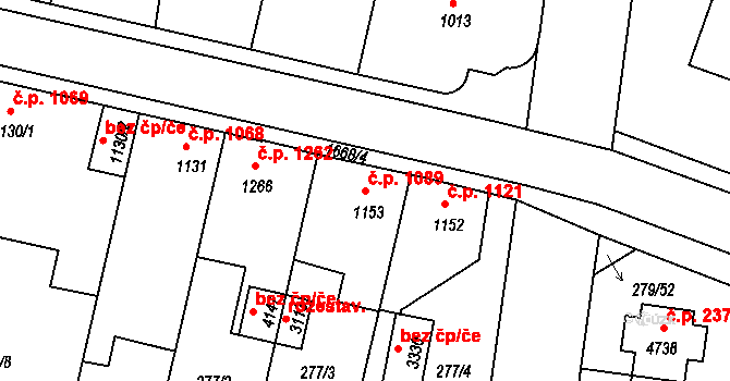 Nymburk 1089 na parcele st. 1153 v KÚ Nymburk, Katastrální mapa