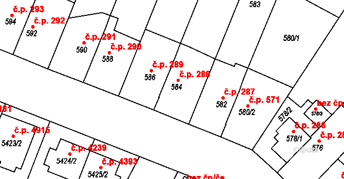 Jihlava 288 na parcele st. 584 v KÚ Jihlava, Katastrální mapa
