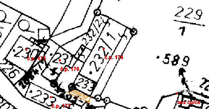 Verneřice 178 na parcele st. 232/1 v KÚ Verneřice, Katastrální mapa