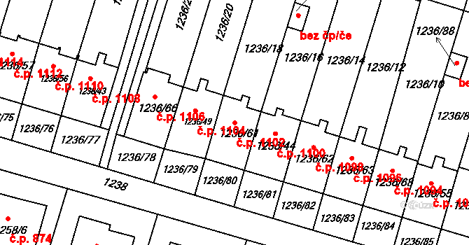 Lyžbice 1102, Třinec na parcele st. 1236/61 v KÚ Lyžbice, Katastrální mapa