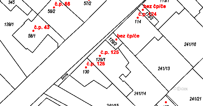 Braškov 125 na parcele st. 129/1 v KÚ Braškov, Katastrální mapa