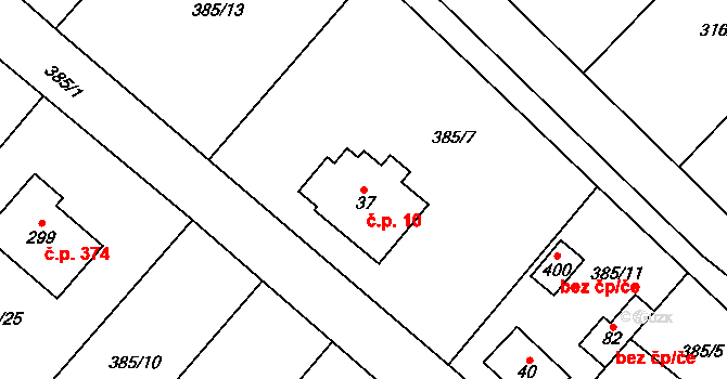 Řež 10, Husinec na parcele st. 37 v KÚ Husinec u Řeže, Katastrální mapa