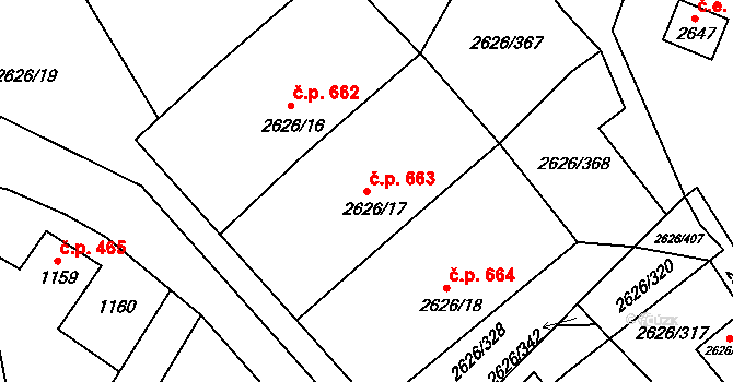 Doksy 663 na parcele st. 2626/17 v KÚ Doksy u Máchova jezera, Katastrální mapa