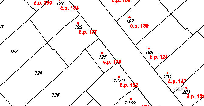 Tetčice 135 na parcele st. 125 v KÚ Tetčice, Katastrální mapa