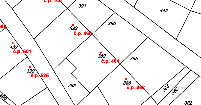 Šardice 461 na parcele st. 389 v KÚ Šardice, Katastrální mapa