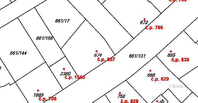 Veselí nad Moravou 807 na parcele st. 674 v KÚ Veselí-Předměstí, Katastrální mapa