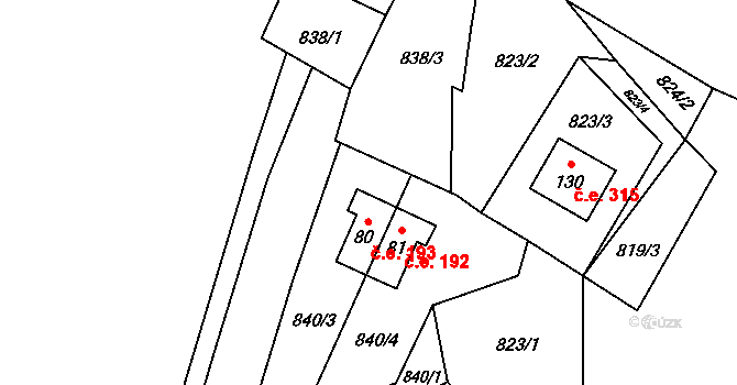 Rounek 193, Vyskytná nad Jihlavou na parcele st. 80 v KÚ Rounek, Katastrální mapa