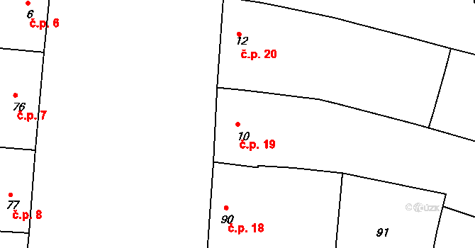 Chomýž 19 na parcele st. 10 v KÚ Chomýž, Katastrální mapa