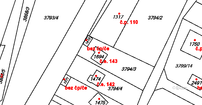 Morávka 143 na parcele st. 1694 v KÚ Morávka, Katastrální mapa