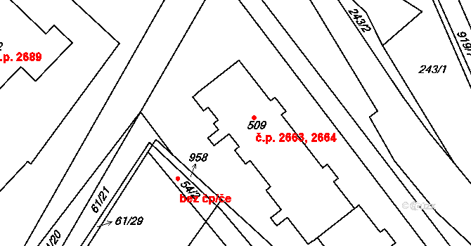 Šumperk 2663,2664 na parcele st. 509 v KÚ Dolní Temenice, Katastrální mapa