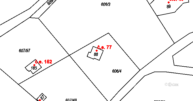 Teletín 77, Krňany na parcele st. 88 v KÚ Teletín, Katastrální mapa
