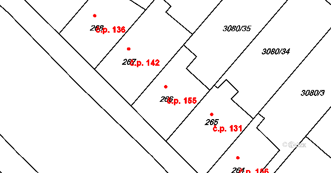 Týnec nad Sázavou 155 na parcele st. 266 v KÚ Týnec nad Sázavou, Katastrální mapa