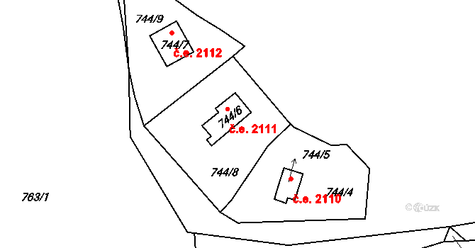 Skuheř 2111, Kamenice na parcele st. 744/6 v KÚ Těptín, Katastrální mapa