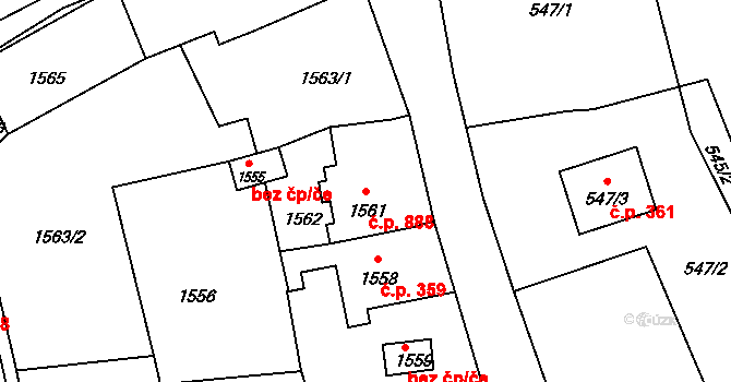 Nové Město pod Smrkem 888 na parcele st. 1561 v KÚ Nové Město pod Smrkem, Katastrální mapa
