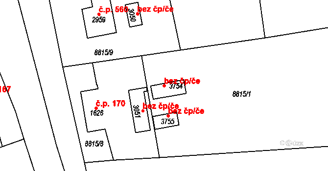 Huslenky 148436161 na parcele st. 3754 v KÚ Huslenky, Katastrální mapa