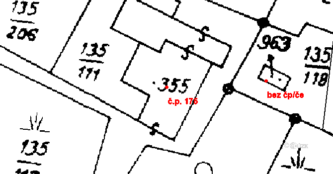 Písek 175 na parcele st. 355 v KÚ Písek u Jablunkova, Katastrální mapa